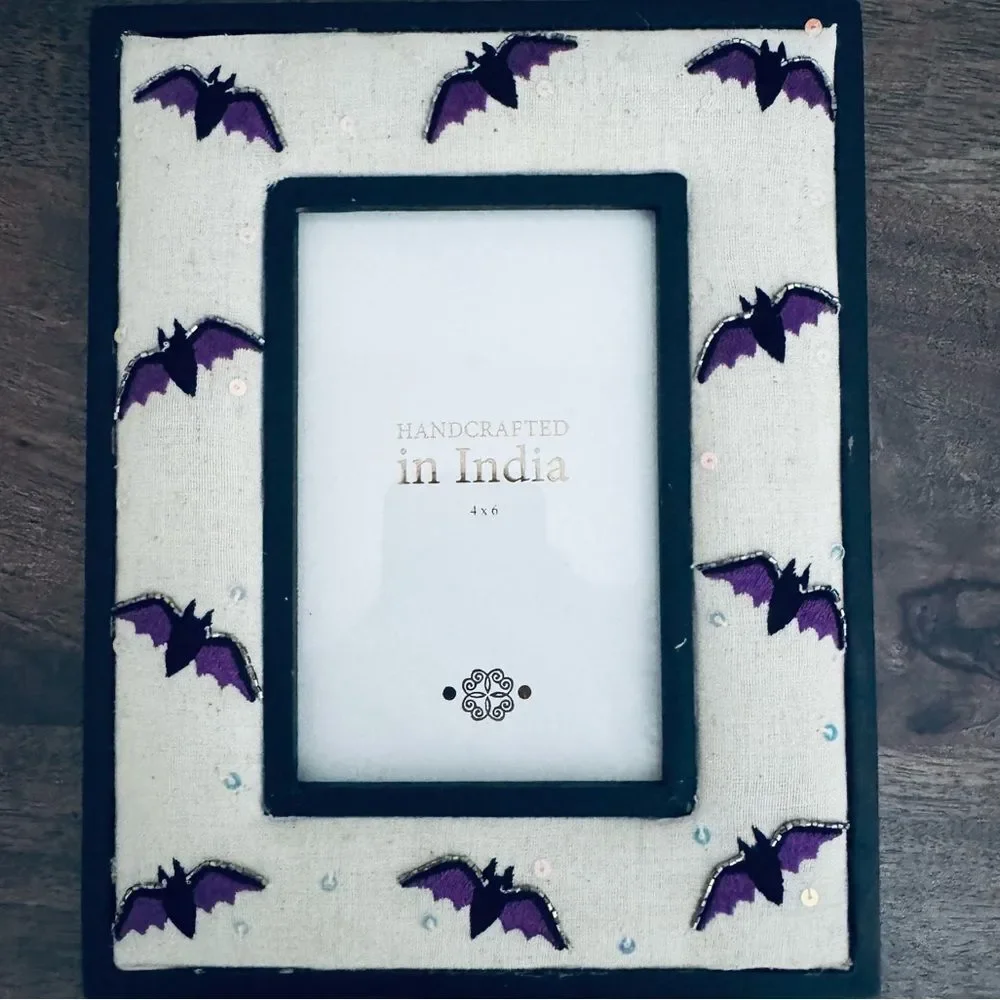 Halloween Bat Beaded Boho Wooden Picture Frame 4x6